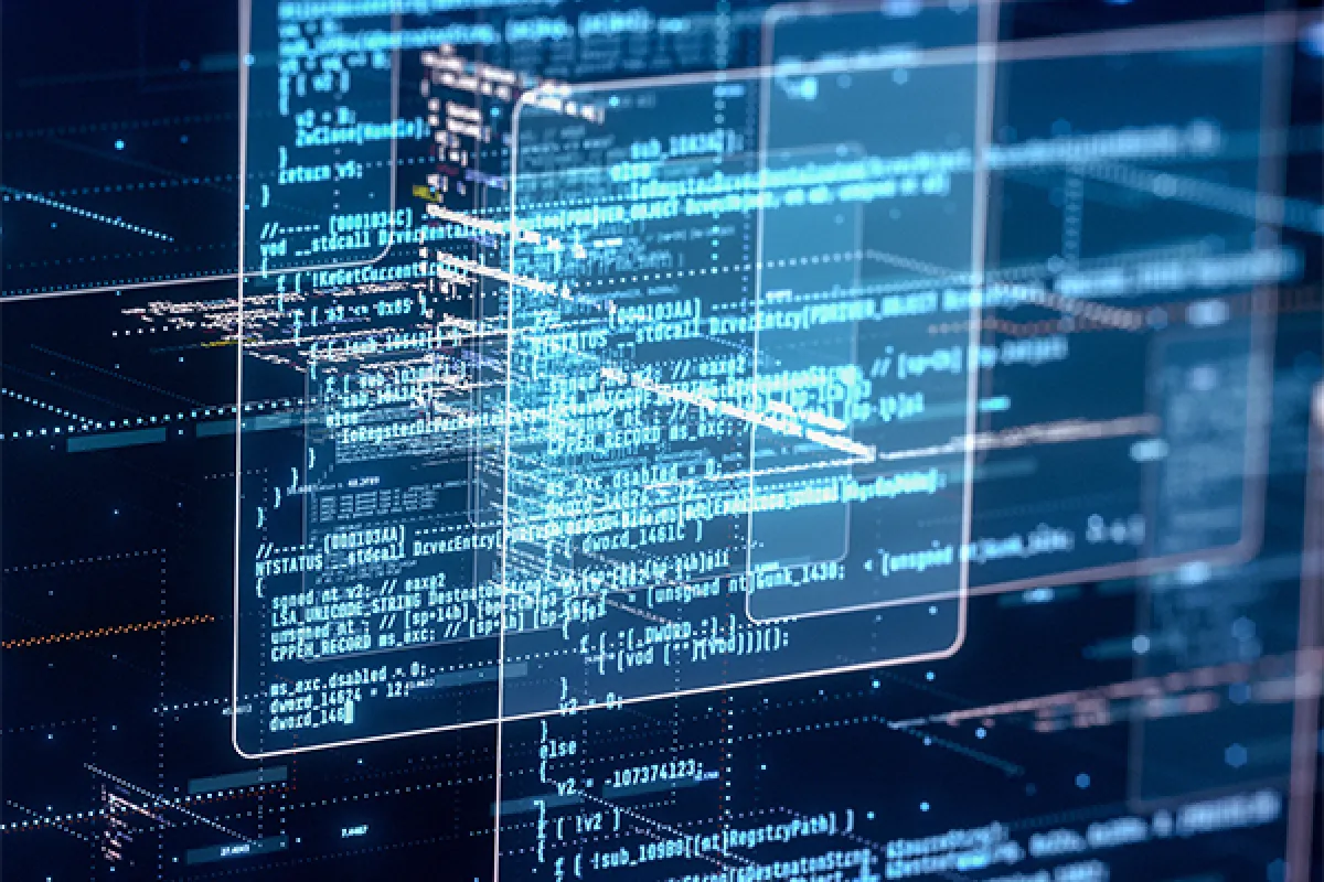 several digital interfaces with various code lines 